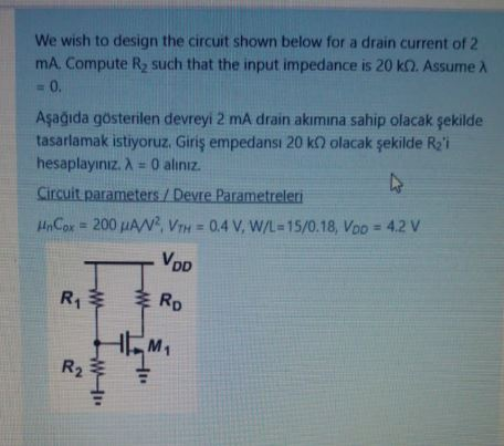 Solved We wish to design the circuit shown below for a drain | Chegg.com