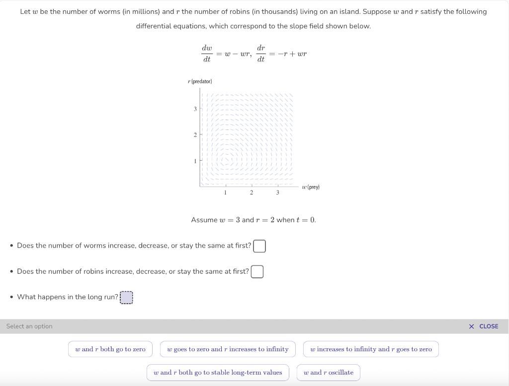 Solved Let w be the number of worms (in millions) and r the | Chegg.com