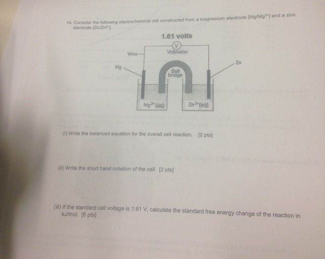Solved Consider the following electrochemical cell