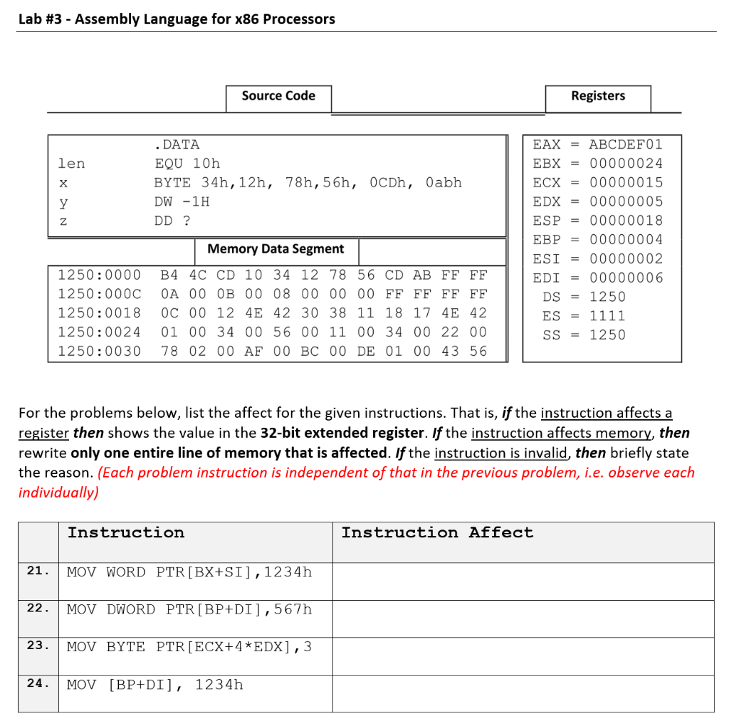 Lab #3-Assembly Language for x86 Processors Source | Chegg.com