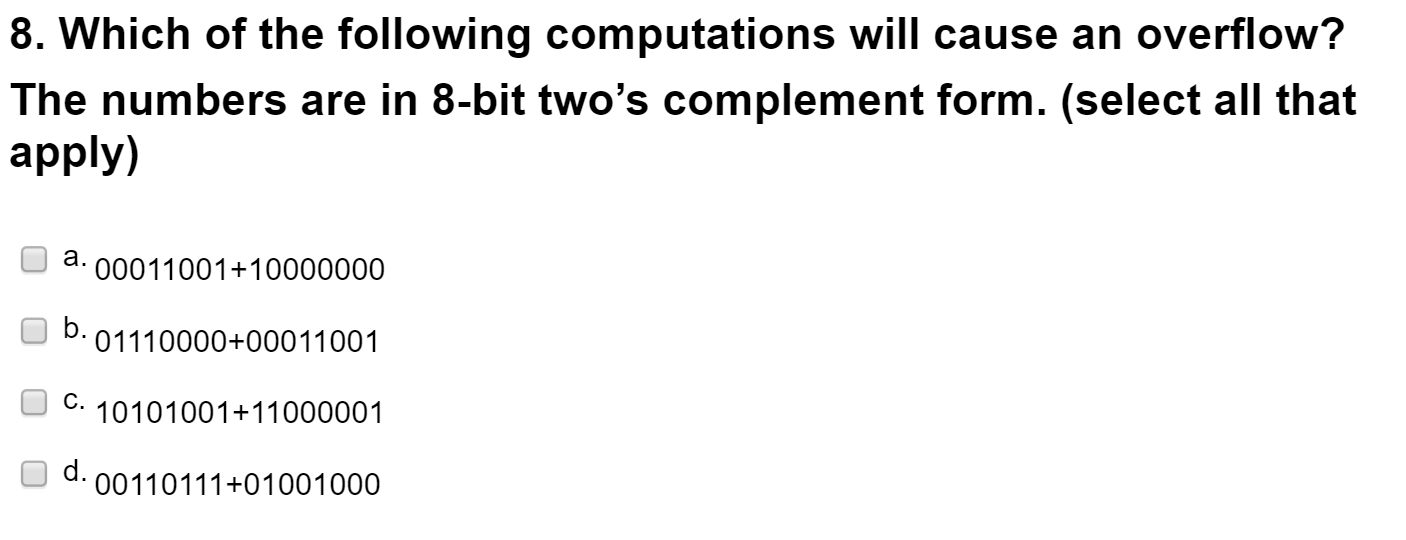 Solved 8. Which Of The Following Computations Will Cause An | Chegg.com