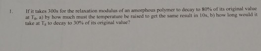 Solved Ir it takes 300s for the relaxation modulus of an | Chegg.com