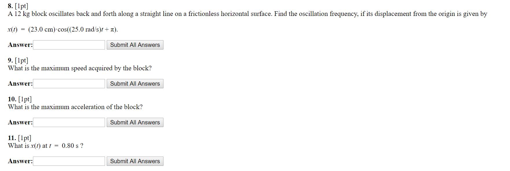 Solved V 1. [pt] An object undergoing SHM with amplitude A | Chegg.com