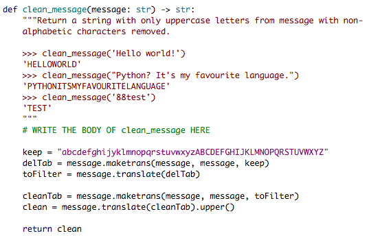 Solved def clean_message(message: str) -> str: "Return a | Chegg.com