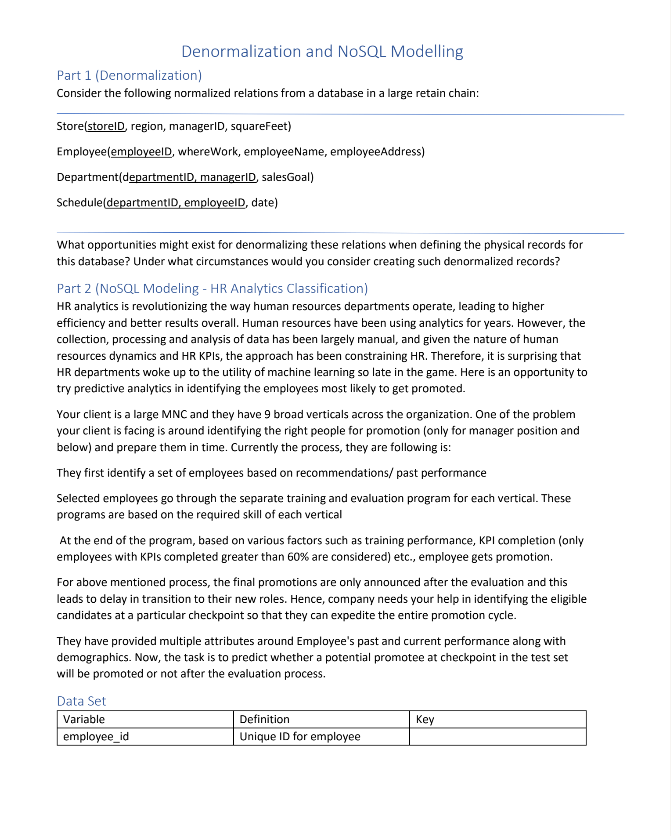 Solved Denormalization and NoSQL Modelling Part 1 | Chegg.com