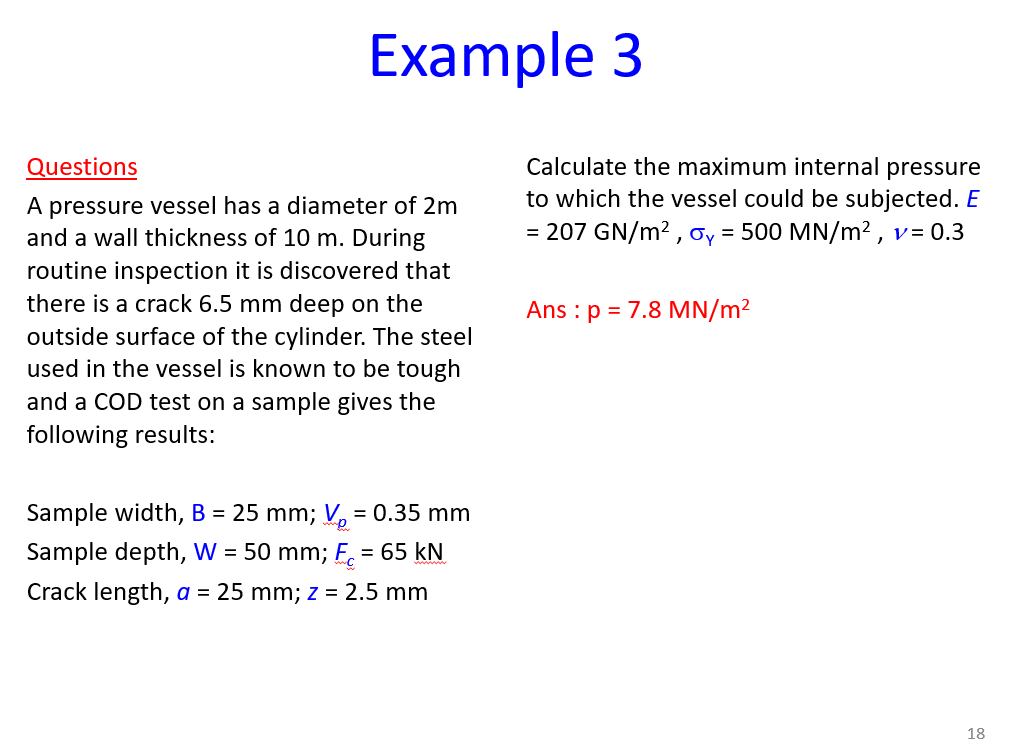 Example 3 Calculate the maximum internal pressure to