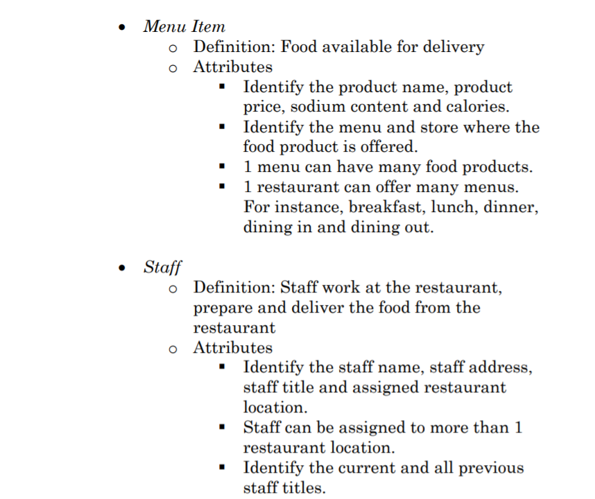 Objective Create A Database To Manage Grubhub The Chegg Com