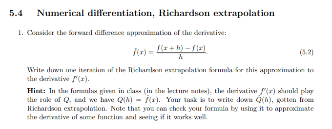 Numerical Differentiation, Richardson Extrapolation | Chegg.com