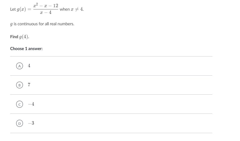Solved x-12 Let g(x) = x 4 g is continuous for all real | Chegg.com