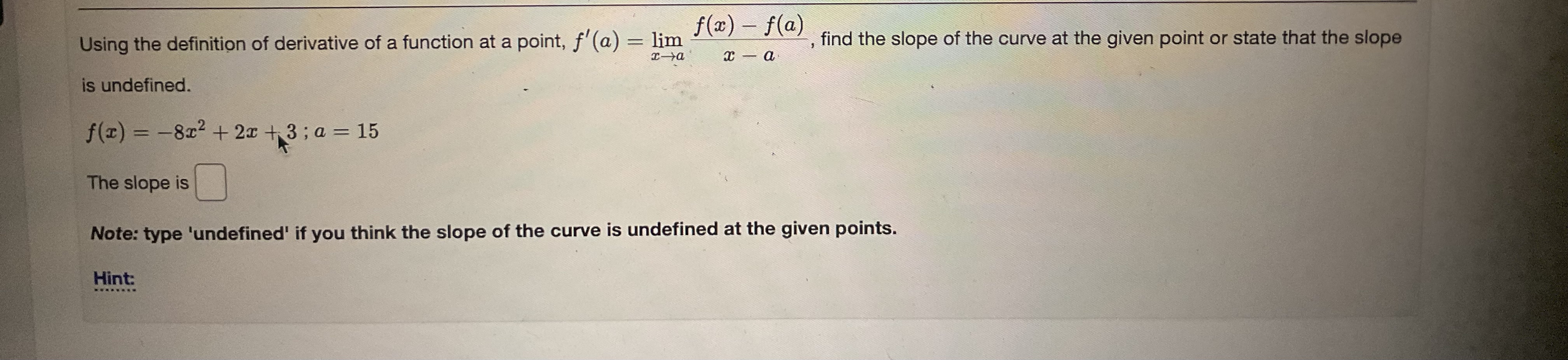 Solved Using the definition of derivative of a function at a | Chegg.com