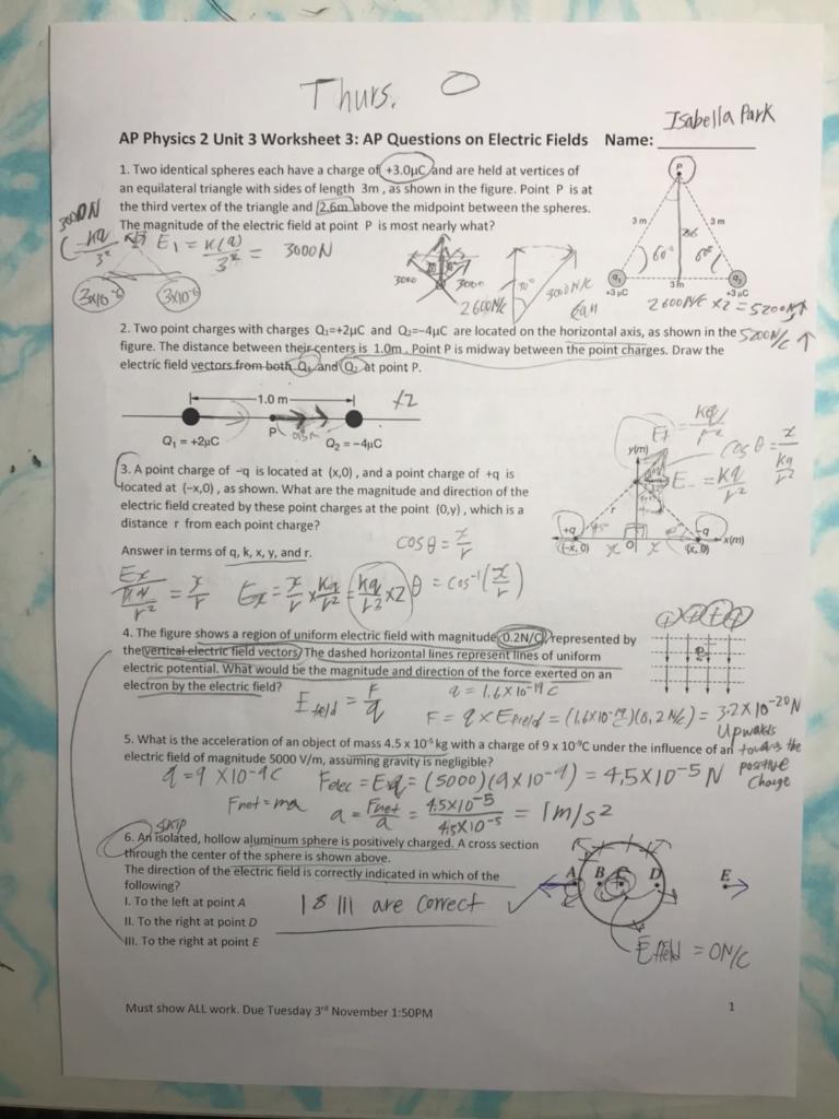 Solved Thurs. Isabella Park AP Physics 2 Unit 3 Worksheet 3: | Chegg.com