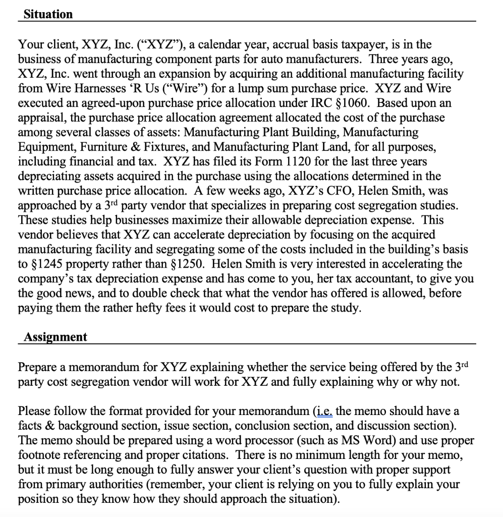 Situation Your client, XYZ, Inc. (“XYZ”), a calendar | Chegg.com