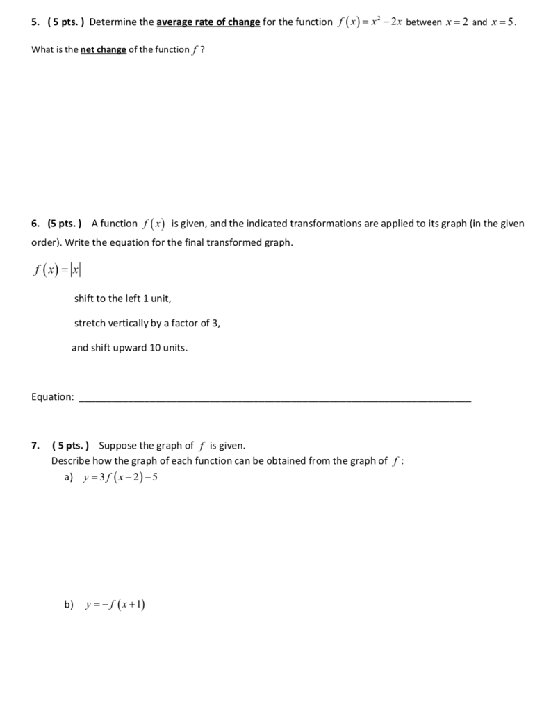 Solved 5. (5 pts. ) Determine the average rate of change for | Chegg.com