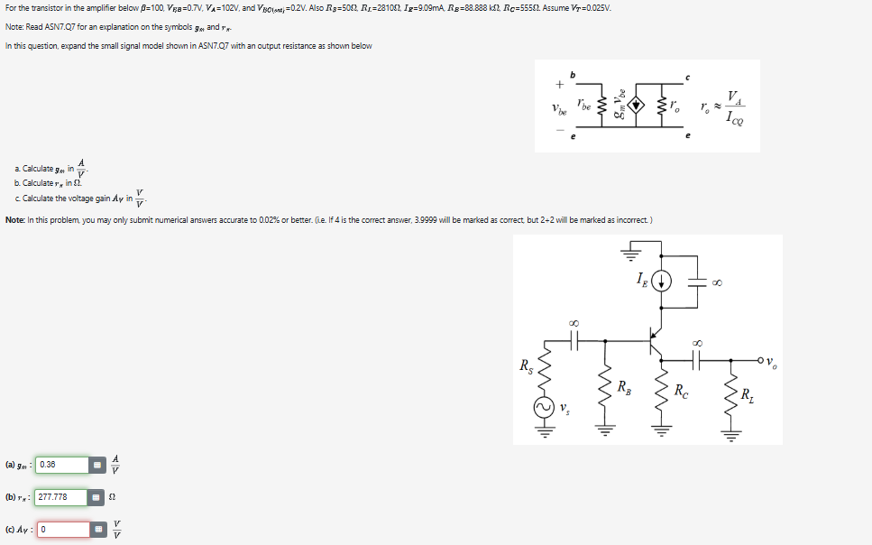 Solved For the transistor in ﻿the amplifier below | Chegg.com
