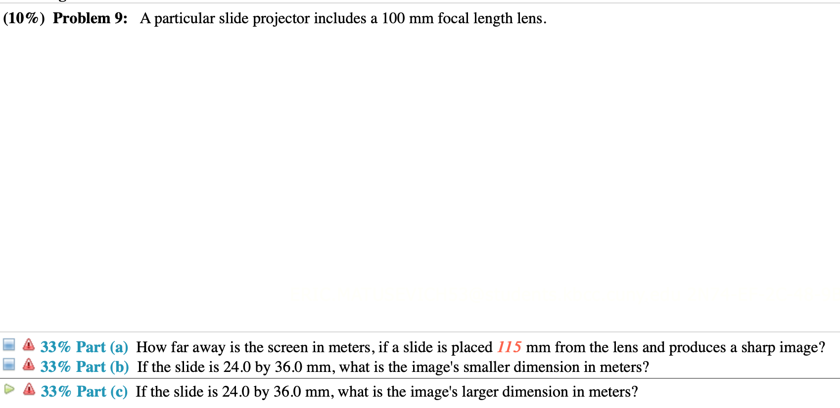 Solved (10%) Problem 9: A particular slide projector | Chegg.com