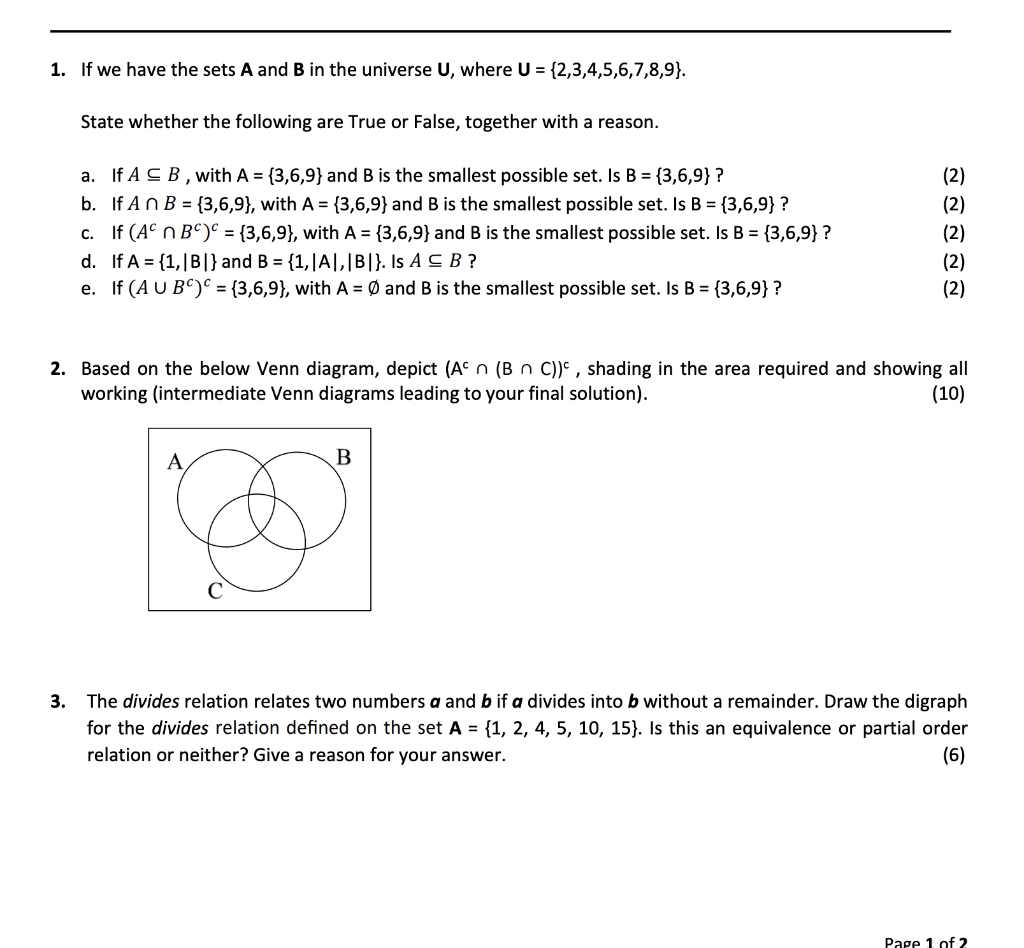 Solved 1. If We Have The Sets A And B In The Universe U, | Chegg.com