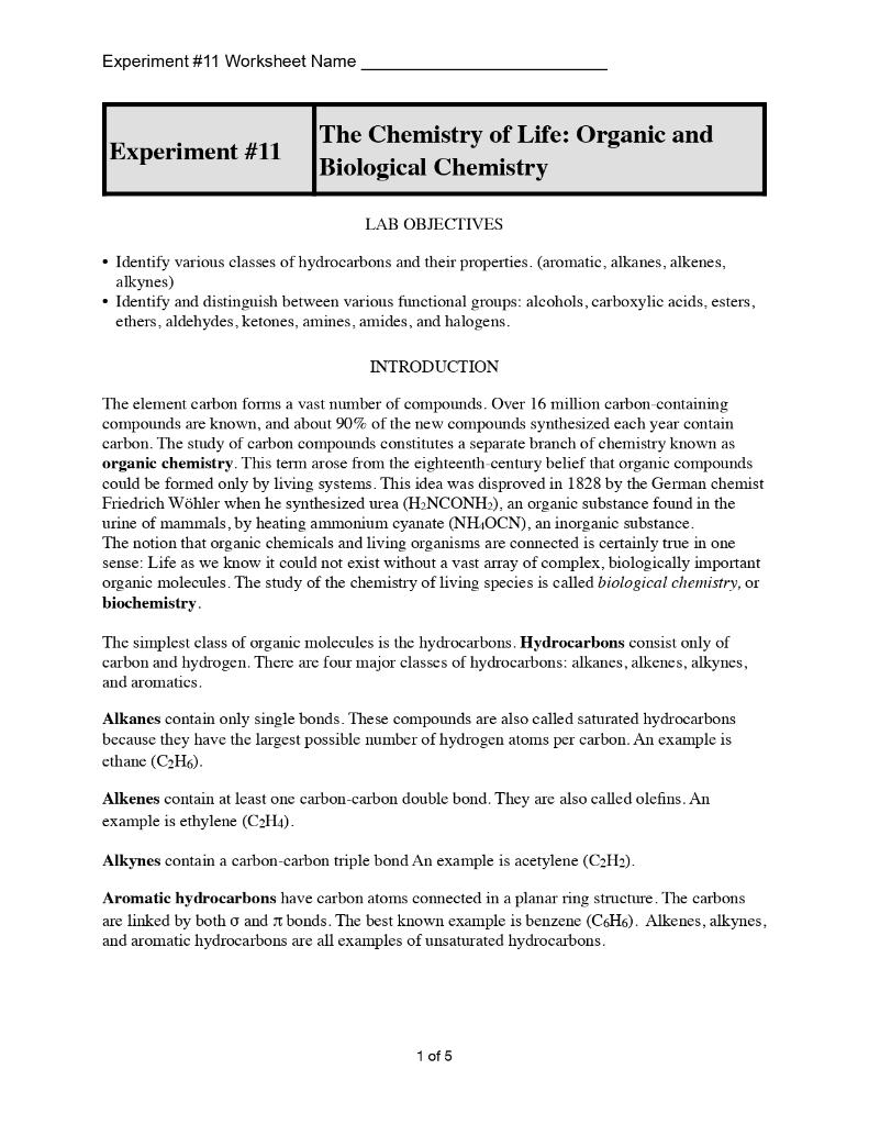 Solved Experiment #11 Worksheet Name Experiment #11 The | Chegg.com