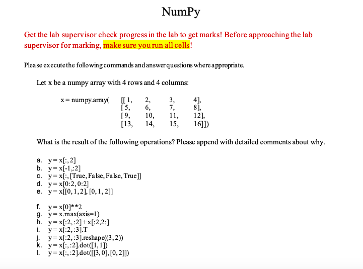 Solved Numpy Get The Lab Supervisor Check Progress In The Chegg Com