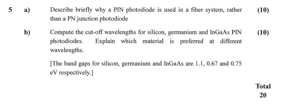 Solved Describe briefly why a PIN photodiode is used in a | Chegg.com