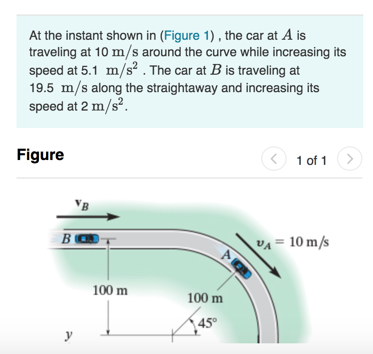 Solved At the instant shown in (Figure 1), the car at A is | Chegg.com