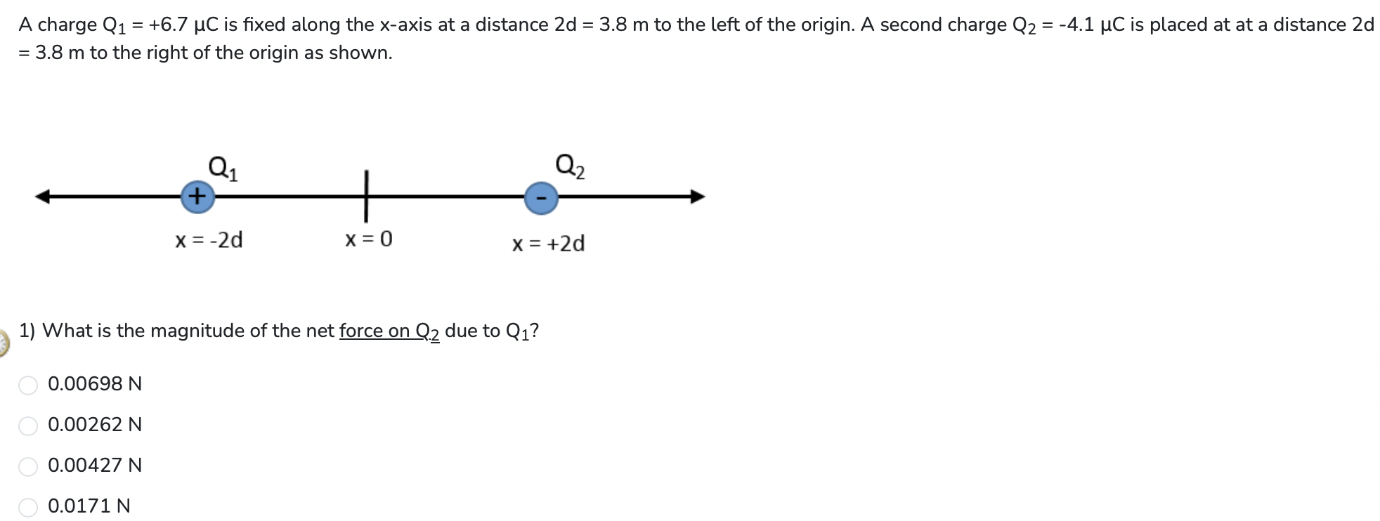 [Solved]: A charge Q1=+6.7C is fixed along the x-axis