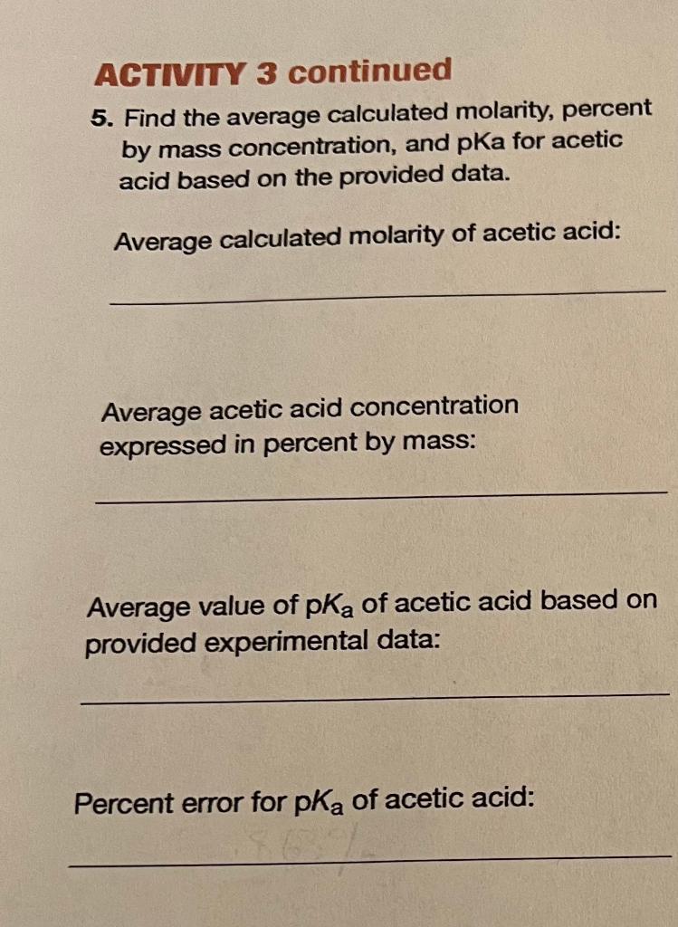 Solved Vinegar Sample 1 Vinegar Sample 2 Vinegar Sample 3 pH