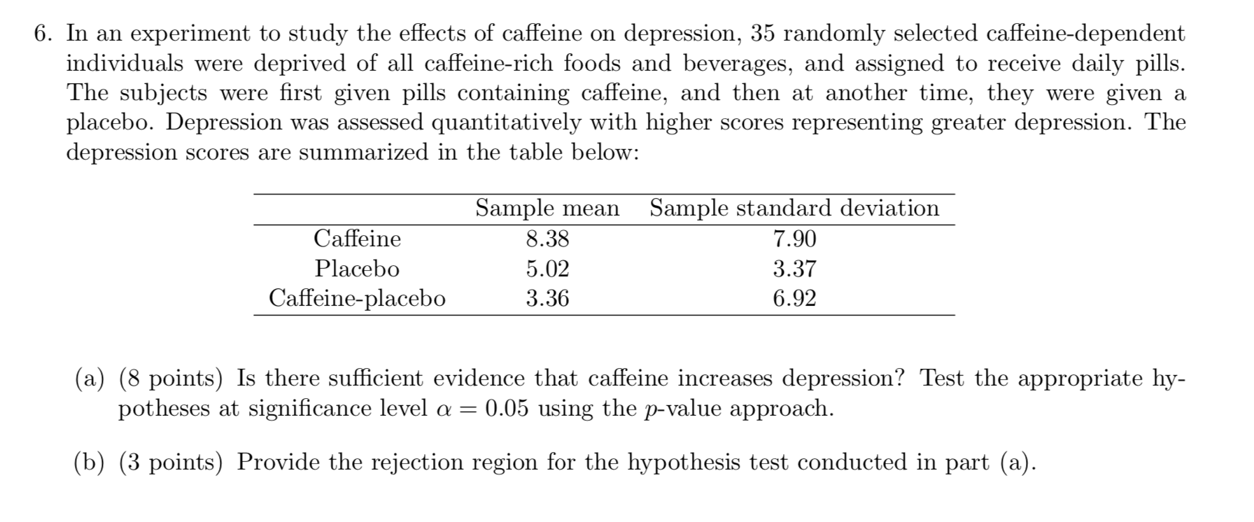 Solved 6. In an experiment to study the effects of caffeine | Chegg.com