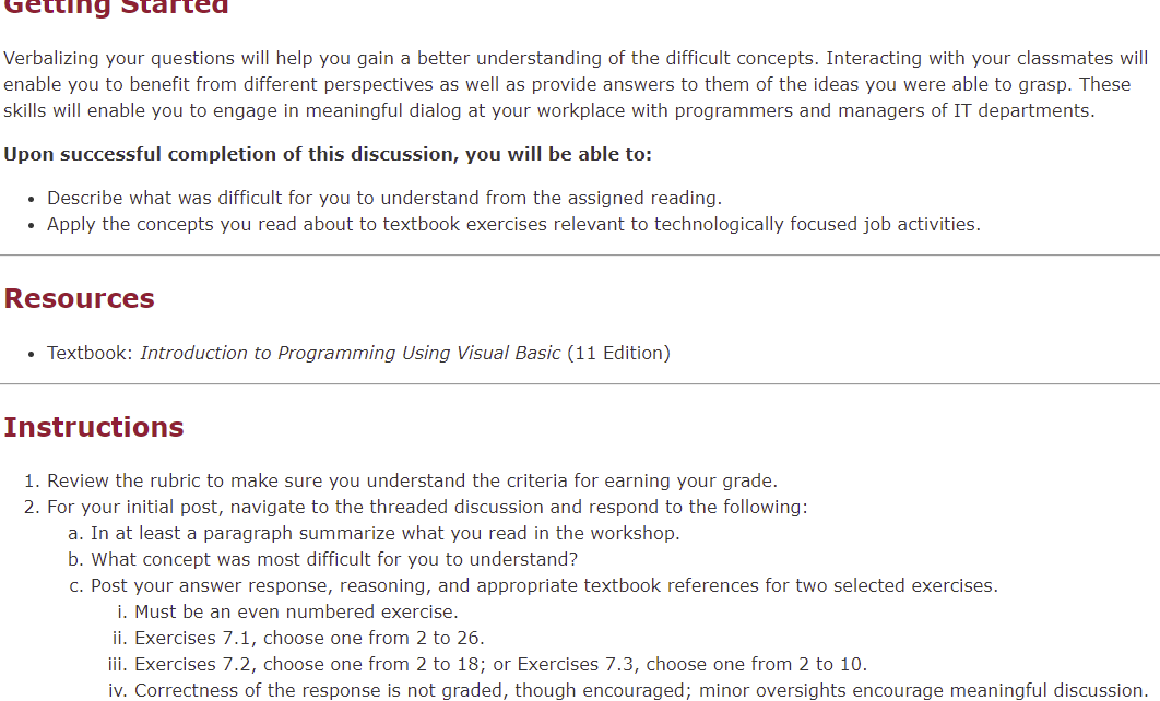 BIS-344: Visual Basic Net Programming Must be an | Chegg.com