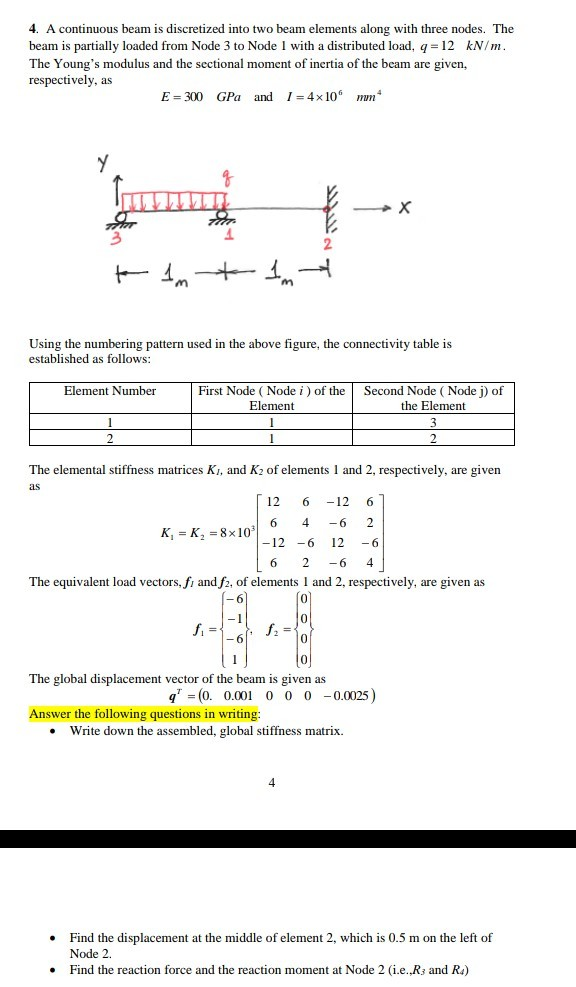 Solved continuous beam is discretized into two beam elements | Chegg.com