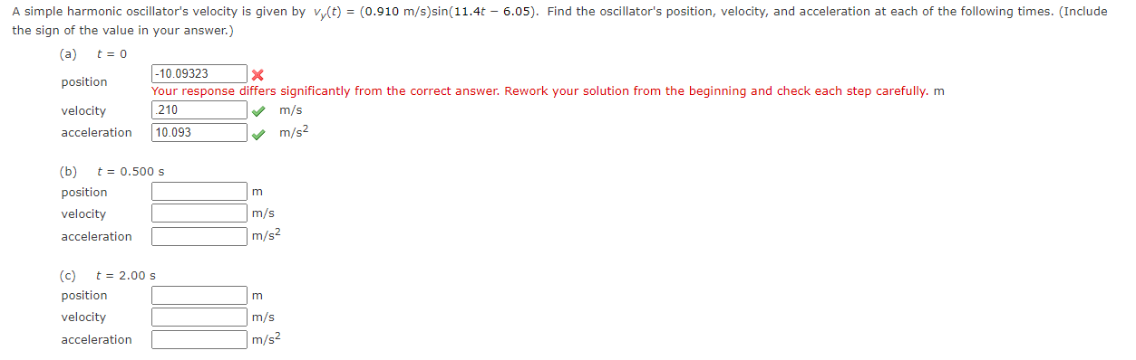 Solved A simple harmonic oscillator's velocity is given by | Chegg.com