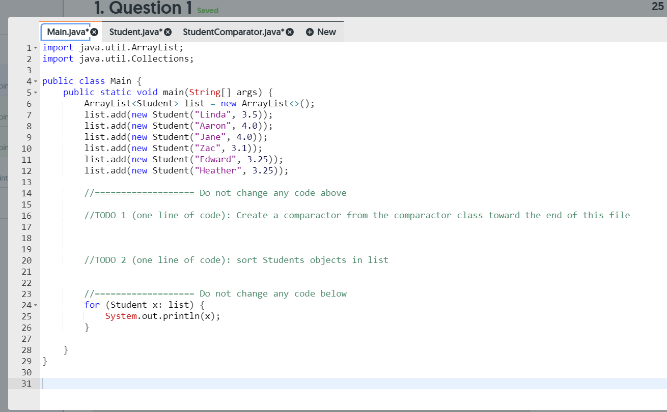 Solved Main.java** Student.java* Student Comparator.java** + | Chegg.com