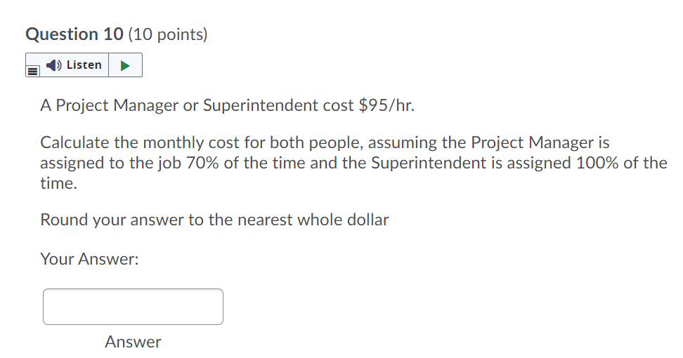 Solved Question 10 (10 points) Listen A Project Manager or | Chegg.com
