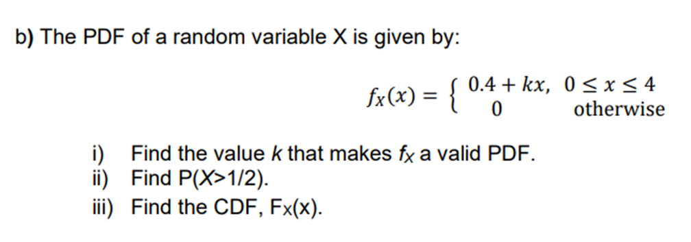 Solved b) The PDF of a random variable \\( X \\) is given | Chegg.com
