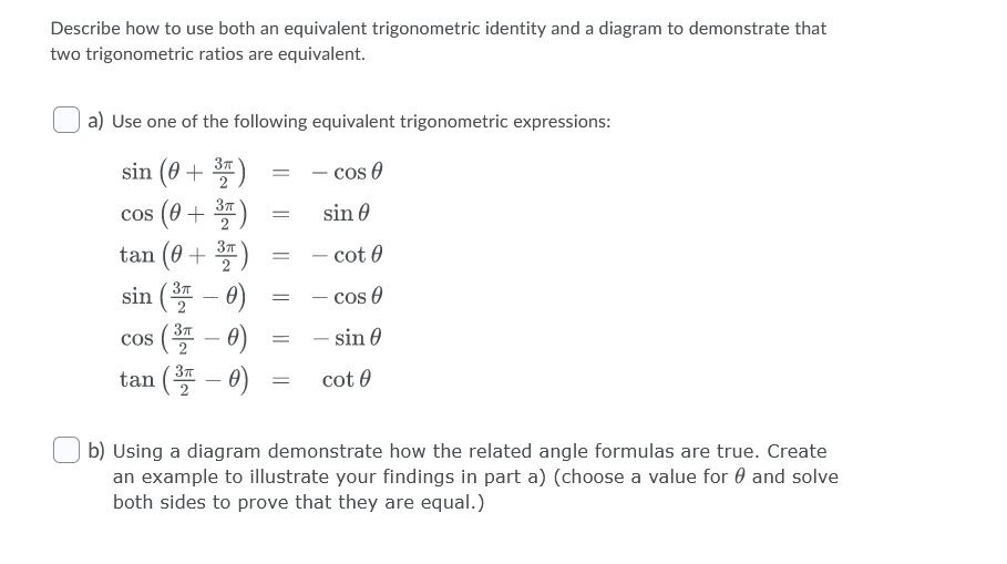 Solved Describe how to use both an equivalent trigonometric | Chegg.com