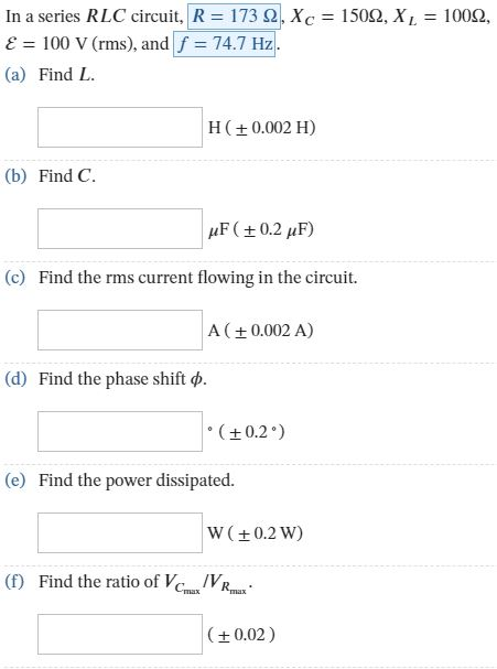 Solved In A Series Rlc Circuit R 1732 Xc X 1 Chegg Com