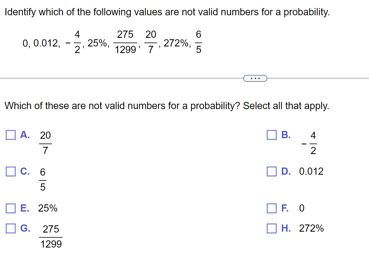 Invalid Numbers In Math Solved Identify which of the following values are not valid | Chegg.com