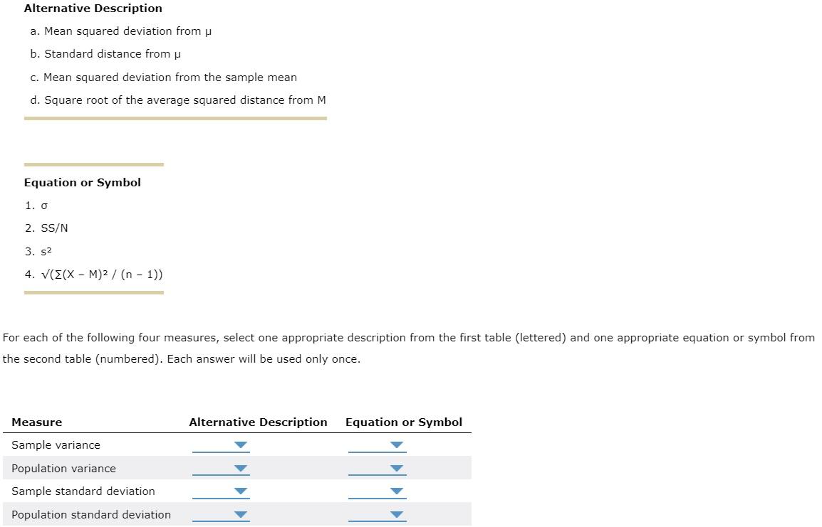 Solved Alternative Description a. Mean squared deviation