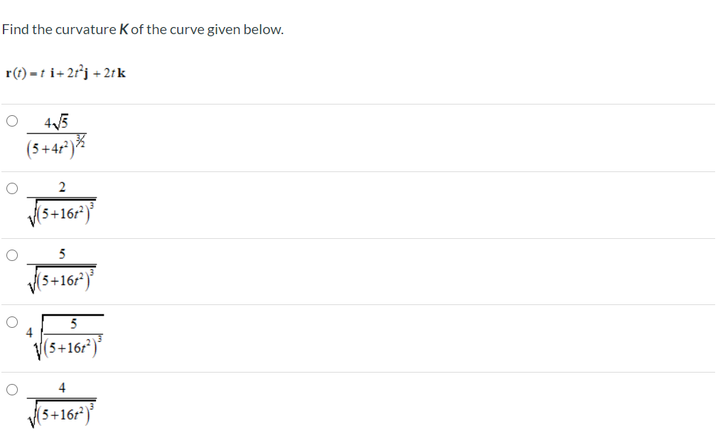 Solved Find the curvature K of the curve given below. r(t) = | Chegg.com