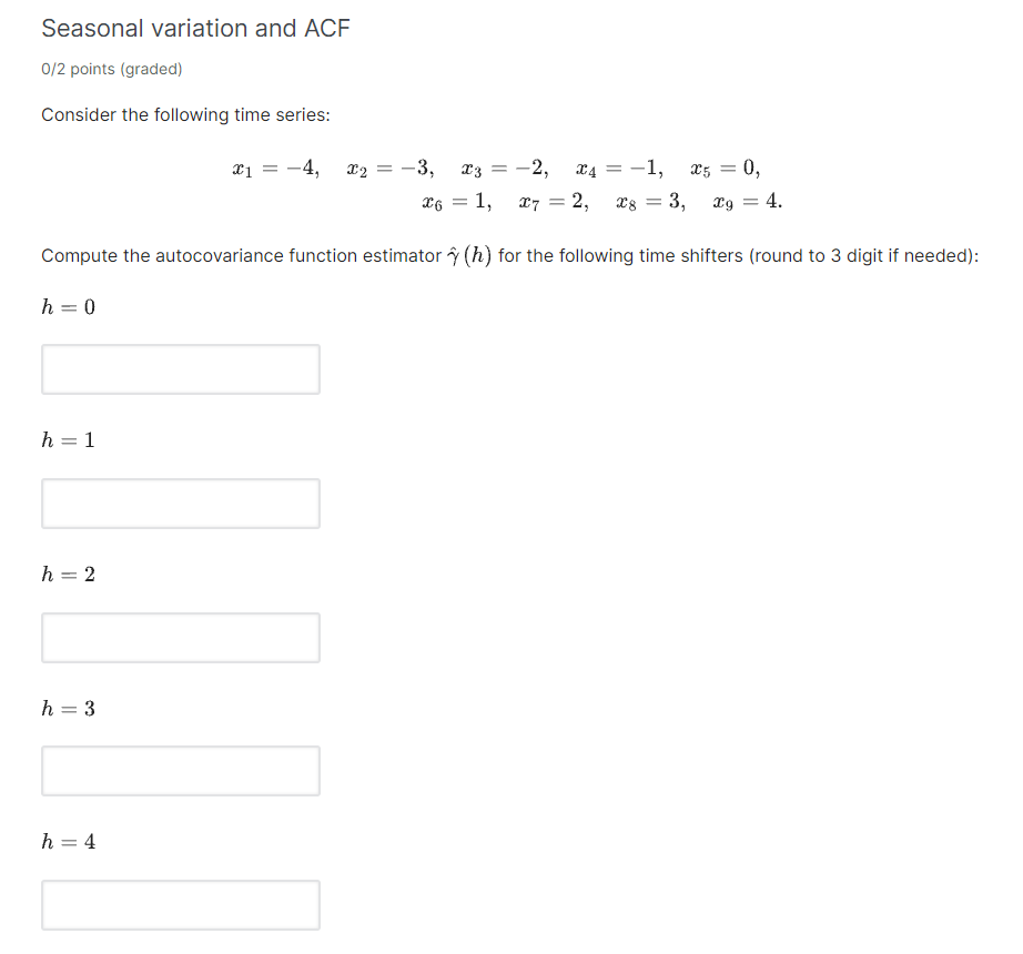 Solved Seasonal variation and ACF 0/2 points (graded)