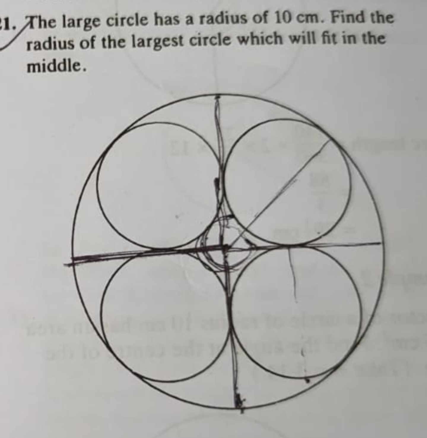 Solved The large circle has a radius of 10 cm. Find the | Chegg.com