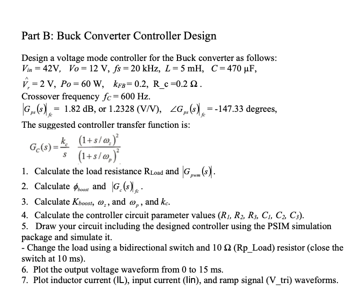 Part B: Buck Converter Controller Design Ge(s) =k S | Chegg.com