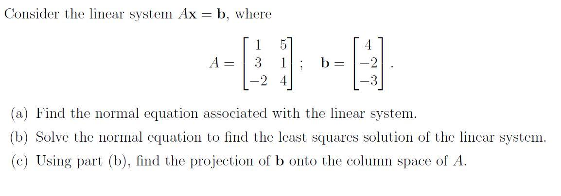 Solved Consider the linear system Ax = b, where 1 А. 3 b = 1 | Chegg.com