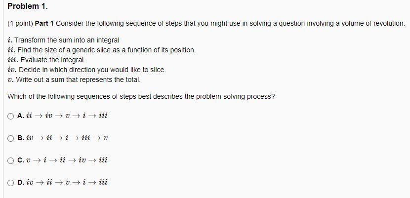 Solved Problem 1. (1 point) Part 1 Consider the following | Chegg.com