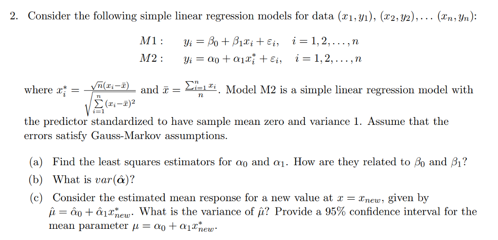 Solved 2. Consider the following simple linear regression | Chegg.com