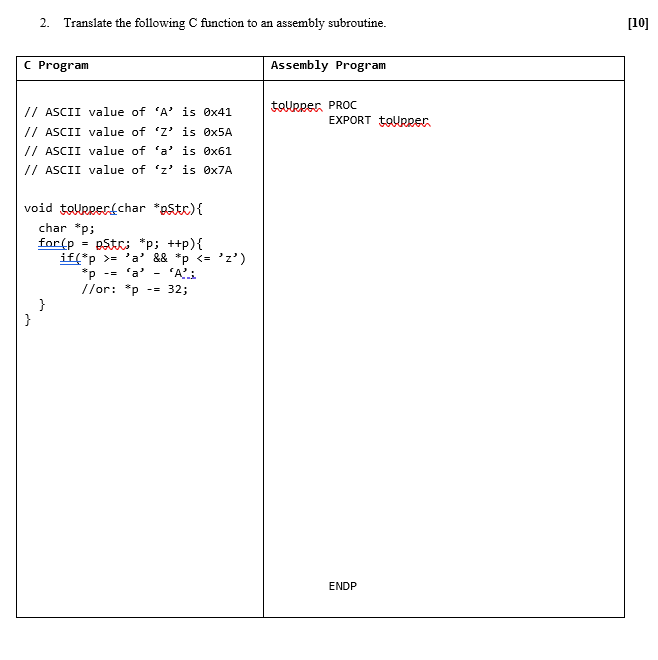 Solved 2. Translate the following C function to an assembly | Chegg.com