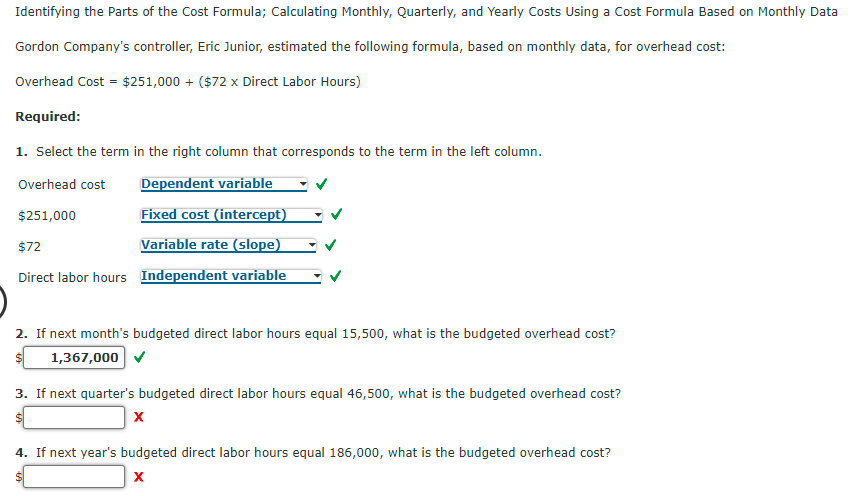 Solved Identifying the Parts of the Cost Formula; | Chegg.com