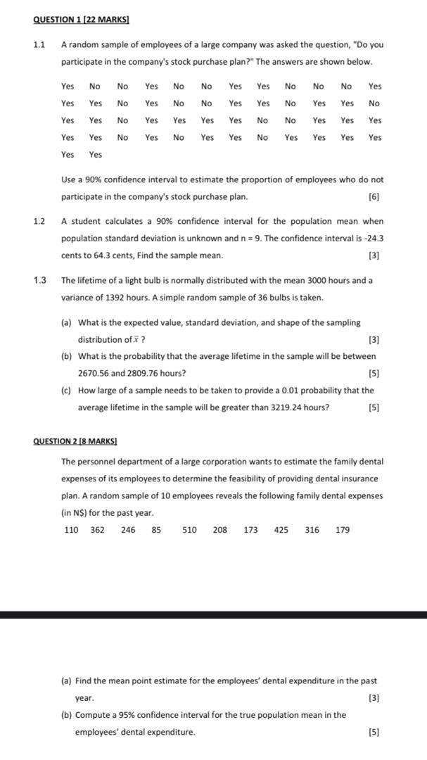 Solved QUESTION 1 [22 MARKS] 1.1 A random sample of | Chegg.com