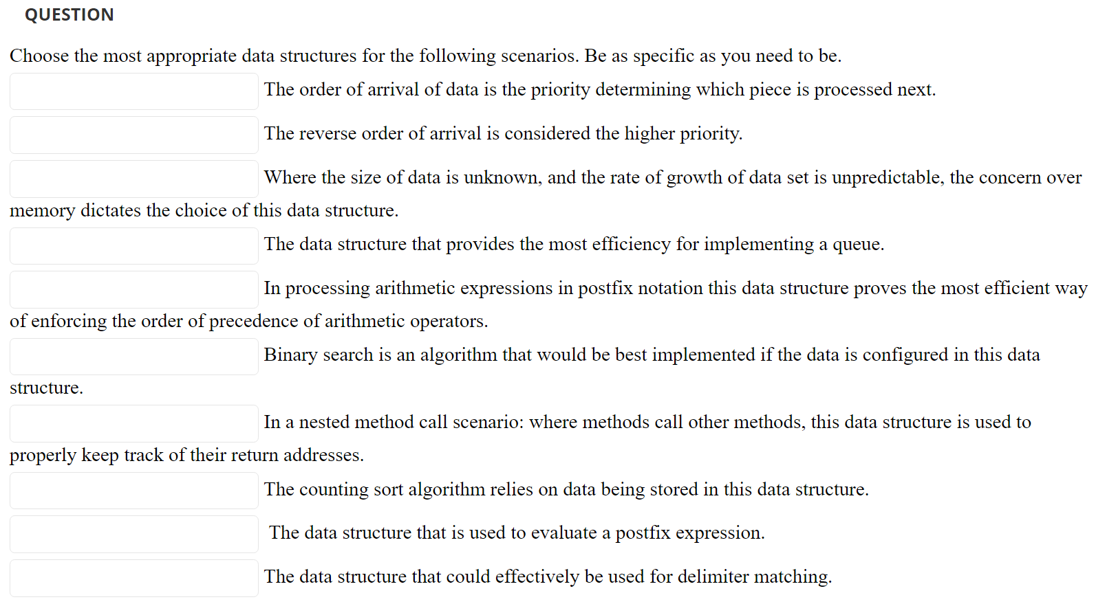 Solved QUESTION Choose the most appropriate data structures | Chegg.com