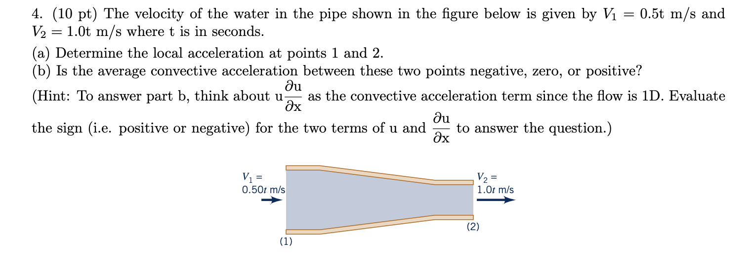 Solved 4. (10 pt) The velocity of the water in the pipe | Chegg.com