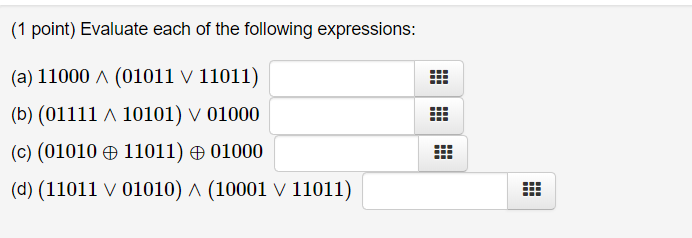 Solved (1 point) Evaluate each of the following expressions: | Chegg.com